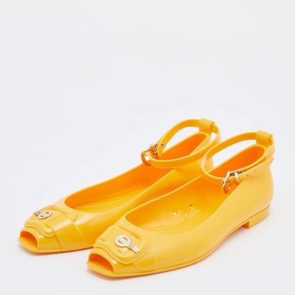 Fendi Shoes - FENDI *Rare* Peep-Toe Yellow Jelly Buckle Ballet Flats (Size:37)